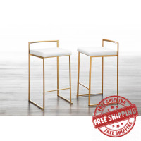Lumisource B26-FUJI AU+VW2 Fuji Contemporary Stackable Counter Stool in Gold with White Velvet Cushion - Set of 2